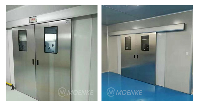 Stainless steel electric double leaf sliding door